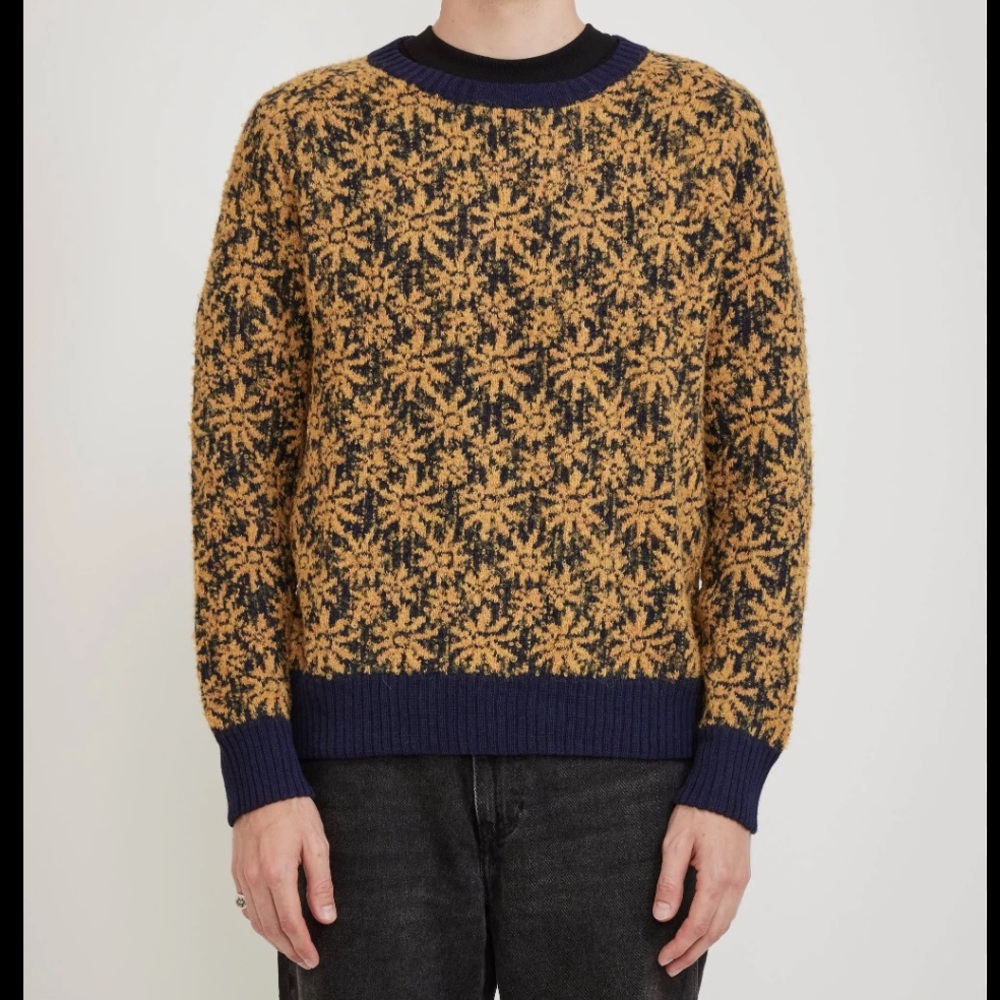Men's Navy and Gold Patterned Sweater